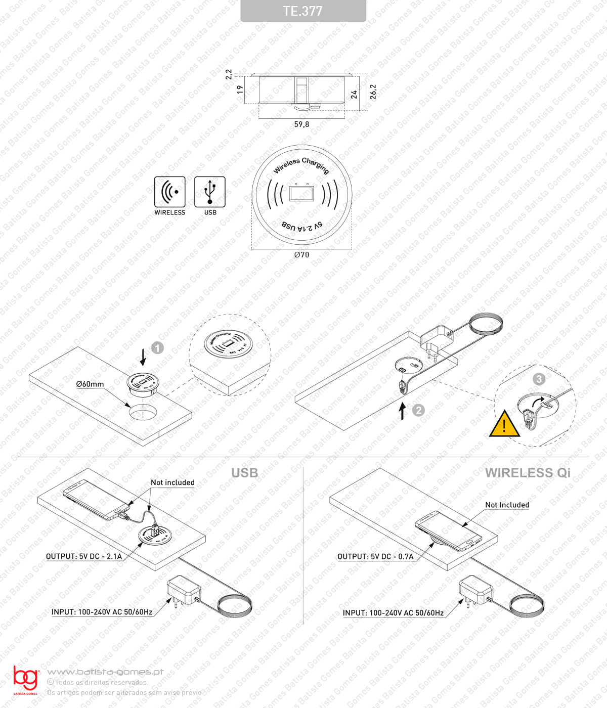 Carregador sem fios Wireless QI + USB